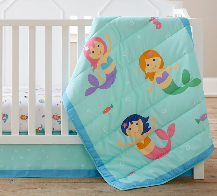 Blue Mermaids 3-Piece Baby Girl Crib Nursery Set