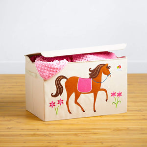 Pony Horse Appliqued Toy Storage Chest / Foldable Canvas Box / Bin 24"