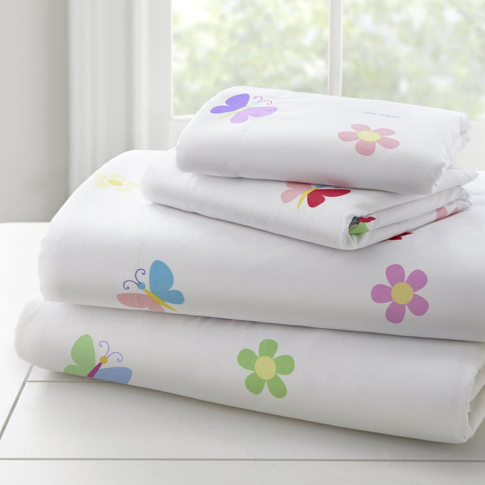 Butterfly Flower Garden Kids Microfiber Bed Sheet Set Toddler Twin Full