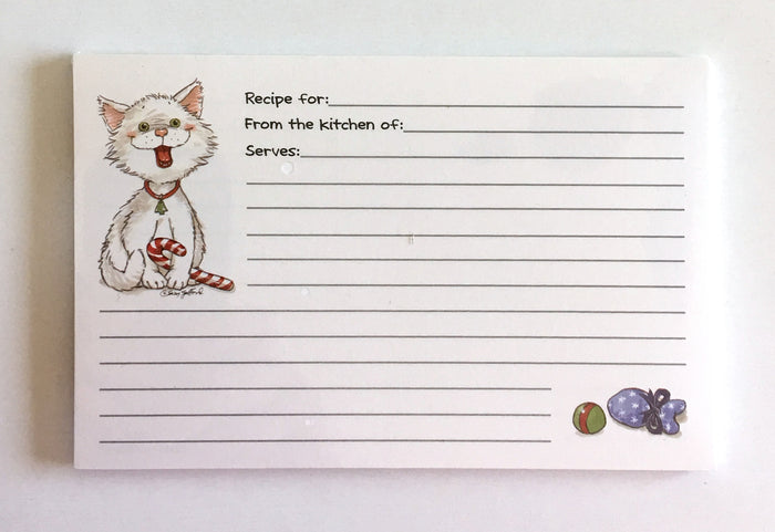 Vintage Suzy's Zoo Christmas White Cat with Candy Cane Recipe Card