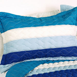 Blue & White Striped Teen Boy or Girl Bedding Striped Quilt Set - Pillow Sham