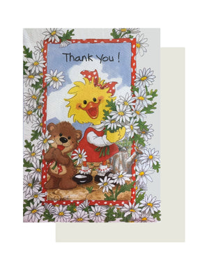 Suzy's Zoo Suzy Ducken & Willie Bear Daisy Bouquets Thank You Greeting Card with Envelope