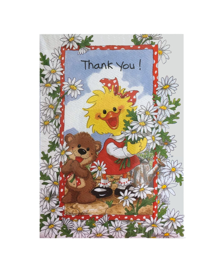 Suzy's Zoo Suzy Ducken & Willie Bear Daisy Bouquets Thank You Greeting Card with Envelope