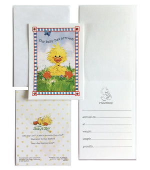 Little Suzy's Zoo Baby Has Arrived Yellow Witzy Duck with Ladybug Birth Announcement Greeting Card with Envelope