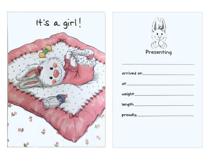 Suzy's Zoo Pink Baby Bunny Girl Birth Announcement Greeting Card with Envelope