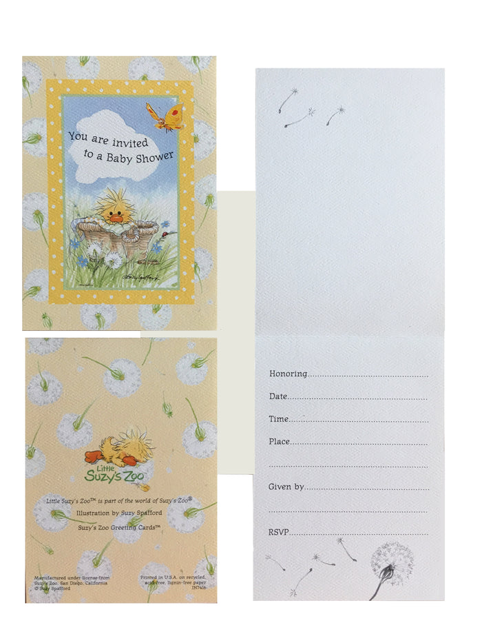 Little Suzy's Zoo Baby Shower Invitation Greeting Card with Envelope - Witzy In A Basket Yellow Duck