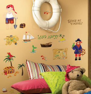 Pirate Treasure Wall Stickers Decals Boys Room Decor Peel & Stick Mural