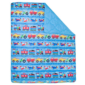 Blue Trains Planes Trucks Fire Trucks Microfiber Bed in a Bag Toddler Twin Full Bedding Comforter & Sheet Set