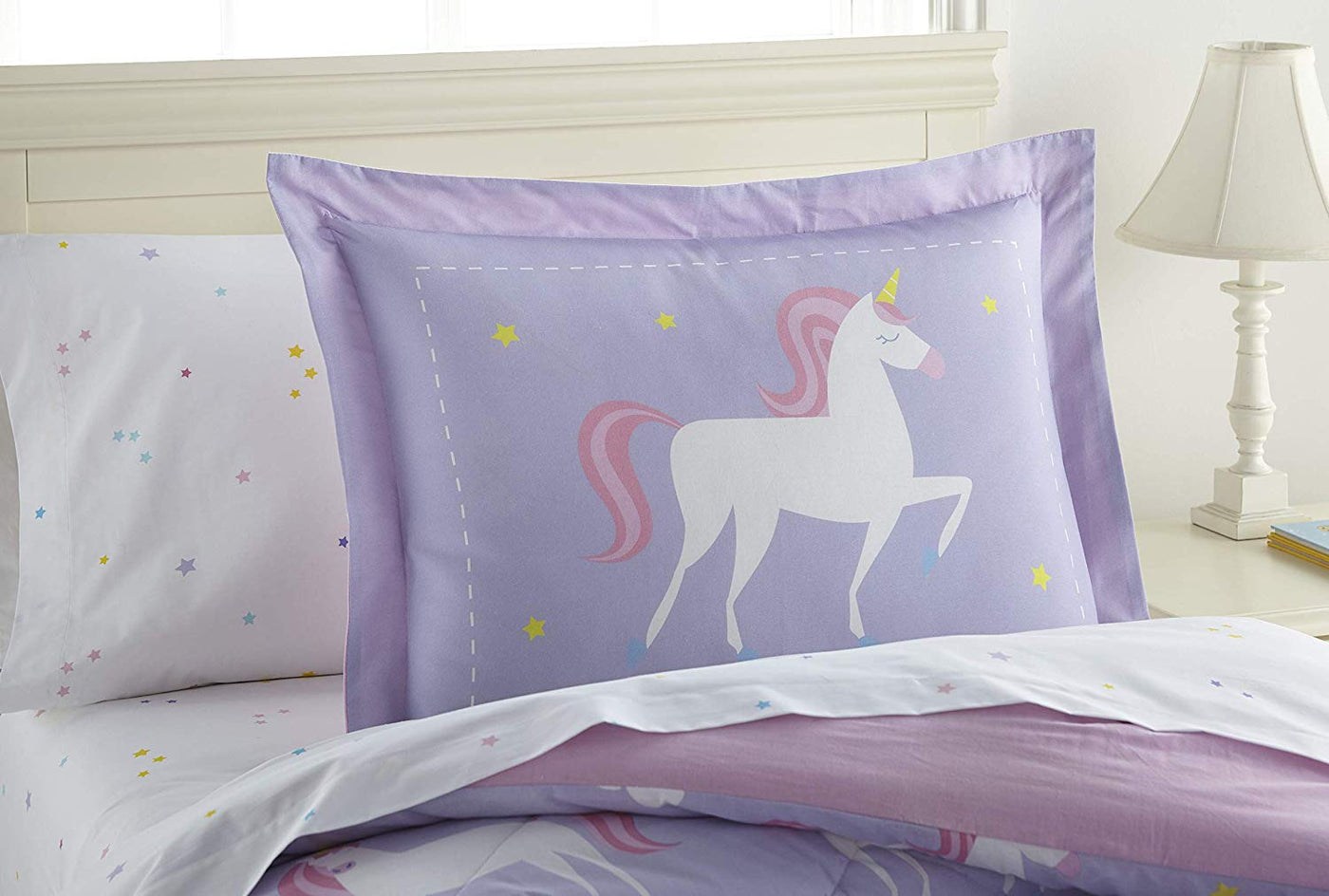 Purple Lavender White Unicorn Cotton Bed in a Bag Girl Bedding Toddler – 