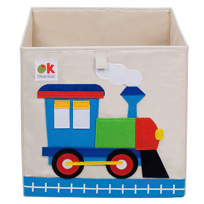 Train 13" Cube Canvas Toy Storage Box / Bin with Applique