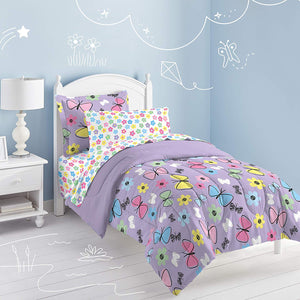 Purple Butterfly Girls Bedding Twin or Full Comforter Set Bed in a Bag Ensemble
