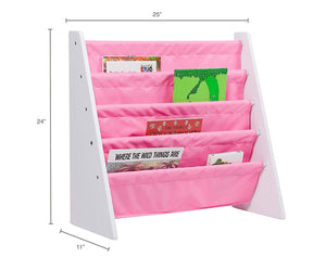 Pink & White Sling 4-Tier Bookshelf Bookcase Kids Furniture 25" x 24" x 11"