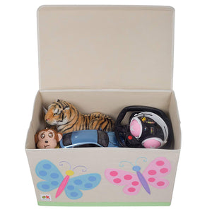 Pink Blue Butterflies Appliqued Toy Storage Chest / Foldable Canvas Box / Bin 24"