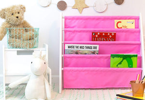 Pink & White Sling 4-Tier Bookshelf Bookcase Kids Furniture 25" x 24" x 11"