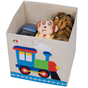 Train 13" Cube Canvas Toy Storage Box / Bin with Applique