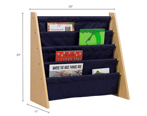 Navy Blue Sling 4-Tier Bookshelf Bookcase Kids Furniture - Natural, White, Cherry Wood