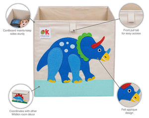 Dinosaur 13" Cube Canvas Toy Storage Box / Bin with Applique