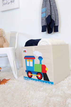 Train 13" Cube Canvas Toy Storage Box / Bin with Applique