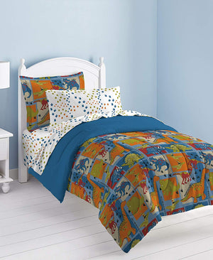Blue Green Dinosaur Patchwork Boy Bedding Twin or Full Comforter Set Bed in a Bag