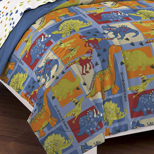 Blue Green Dinosaur Patchwork Boy Bedding Twin or Full Comforter Set Bed in a Bag