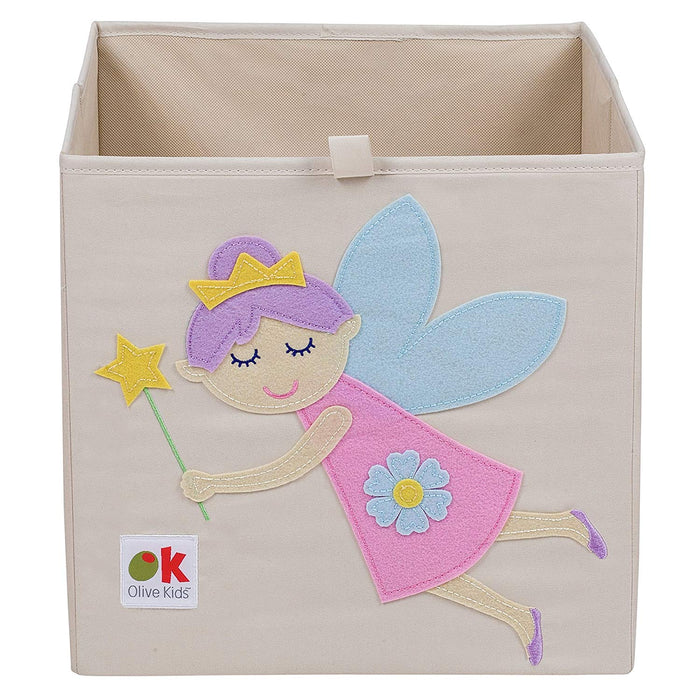 Fairy Princess 13" Cube Canvas Toy Storage Box / Bin with Applique