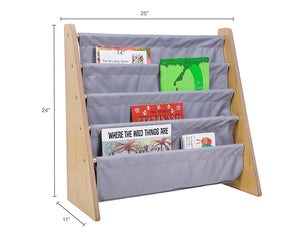 Grey Sling 4-Tier Bookshelf Bookcase Kids Furniture - Natural or White Wood 25" x 24" x 11"
