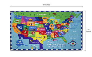 USA State Map Educational Play Rug 39" x 80"
