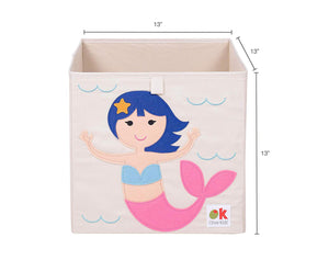 Mermaid 13" Cube Canvas Toy Storage Box / Bin with Applique
