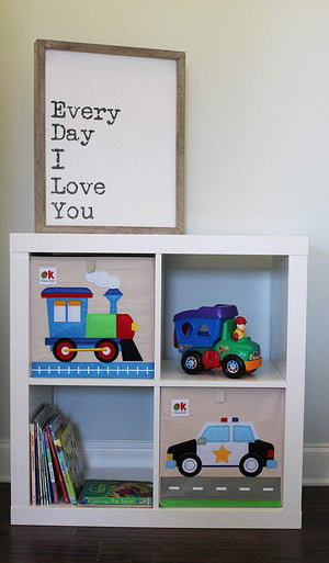 Train 13" Cube Canvas Toy Storage Box / Bin with Applique