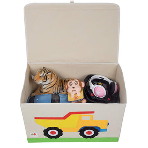 Dump Truck Appliqued Toy Storage Chest / Foldable Canvas Box / Bin 24"