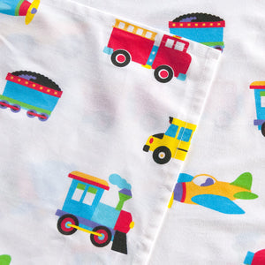 Blue Trains Planes Trucks Cotton Bed in a Bag Toddler Twin Full Bedding Comforter & Sheet Set