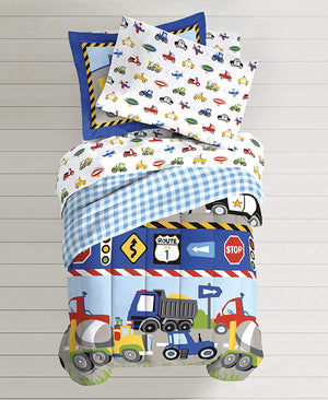 Cars, Trucks, Planes, Police Car Boys Bedding 5pc Twin Comforter Set Bed in a Bag