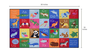 ABC Alphabet Letters with Animals Educational Play Rug 39" x 80"