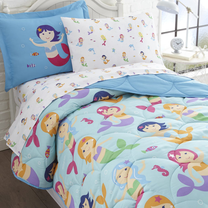 Sea Mermaids Microfiber Bed in a Bag Toddler Twin Full Girl Bedding Comforter & Sheet Set