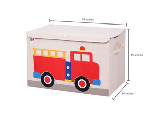 Red Fire Truck Appliqued Toy Storage Chest / Foldable Canvas Box / Bin 24"