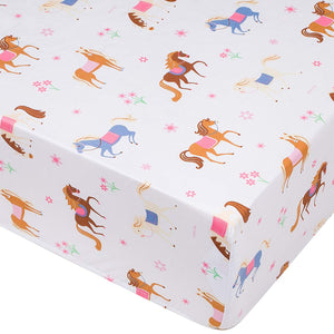 Pony Horses Microfiber Fitted Baby Crib Sheets 2-Pack