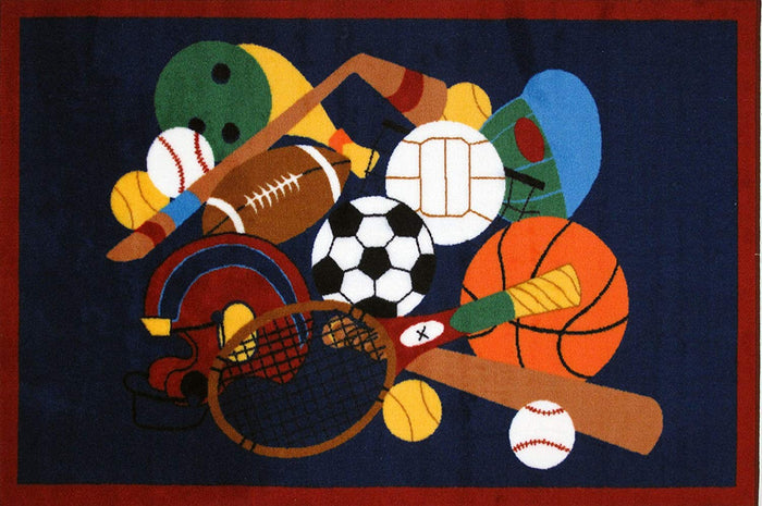 Sports Icons Kids Accent Floor Rug Navy