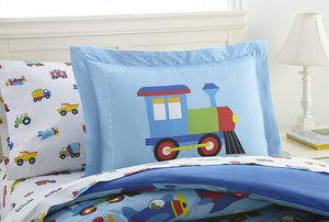 Blue Trains Planes Trucks Cotton Comforter Set Toddler Twin Full/Queen Boys Bedding