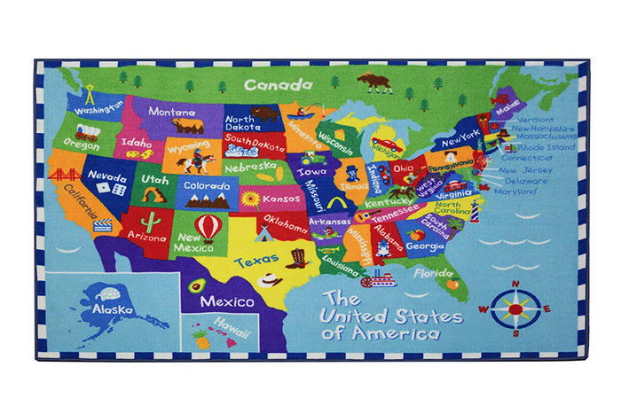 USA State Map Educational Play Rug 39" x 80"