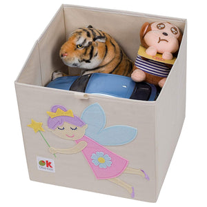 Fairy Princess 13" Cube Canvas Toy Storage Box / Bin with Applique