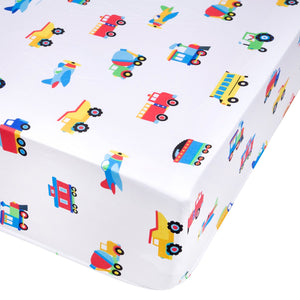 Trains Planes Trucks Microfiber Fitted Baby Crib Sheets 2-Pack