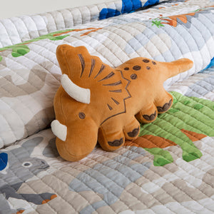 Friendly Dinosaur Beddding Twin Full/Queen Little Boys Quilt Set Bedspread & Plush Pillow