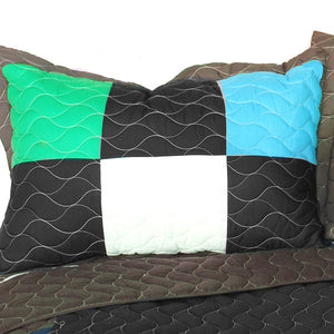 Minecraft Style Teen Boy Bedding Twin Quilt Set Blue Green Black Block Patchwork Bedspread