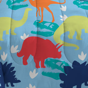 Blue Dinosaur Icons & Footprints Toddler Bedding 4pc Bed in a Bag Comforter & Sheet Set