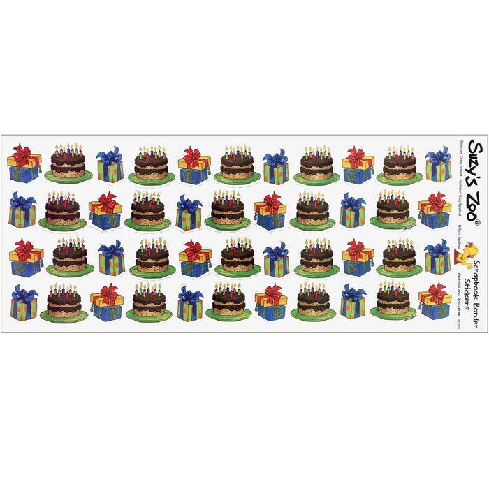 Suzy's Zoo Birthday Cakes & Presents Border Stickers Vintage Scrapbooking Sheet 5" x 12"