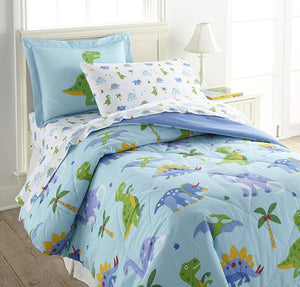 Dinosaur Land Cotton Bed in a Bag Toddler Twin Full Blue Bedding Comforter & Sheet Set