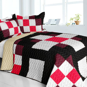Red White Black Brown Patchwork Teen Bedding Girl Boy 3pc Full/Queen Quilt Set Bedspread