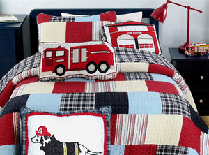 Red Fire Truck Cotton Decorative Throw Pillow 22" x 11"