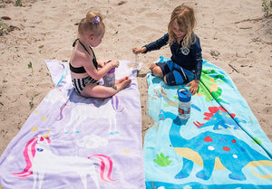 Blue Green Dinosaurs Kids Cotton Beach / Bath Towel 32" x 64"