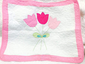 Pink Butterflies & Flowers Girl Bedding Twin Cotton Quilt Set